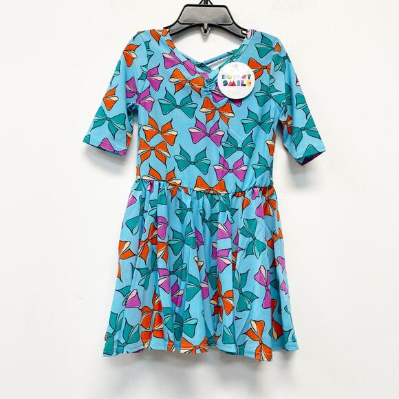 Dot Dot Smile Girls Blue Bow Print Ballerina Short Sleeve Dress Size 2T - Picture 1 of 5